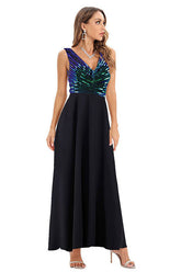 Vestido de noche de fiesta sin mangas color champán con corte A